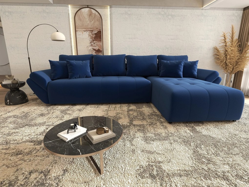 Colțar extensibil dumonde cu ladă de depozitare si sezut confortabil din spuma high-density, Berlin XL Royal Albastru 350x185 cm II
