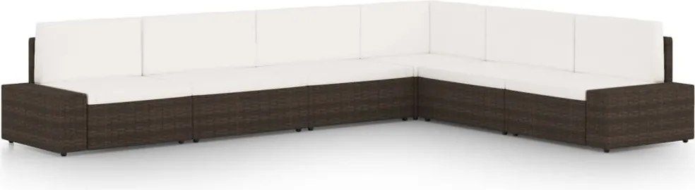 vidaXL Set mobilier de grădină cu perne, 6 piese, maro, poliratan