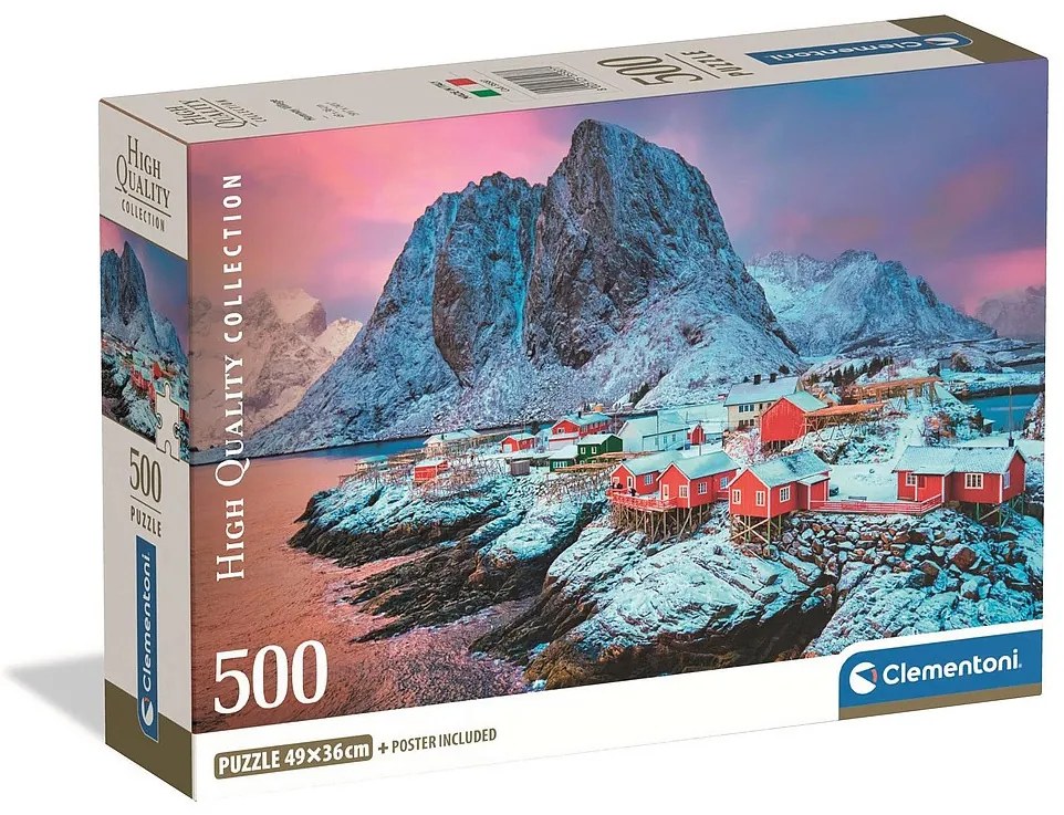 Orașe Hamnøy Norvegia puzzle compact de 500 de piese Clementoni