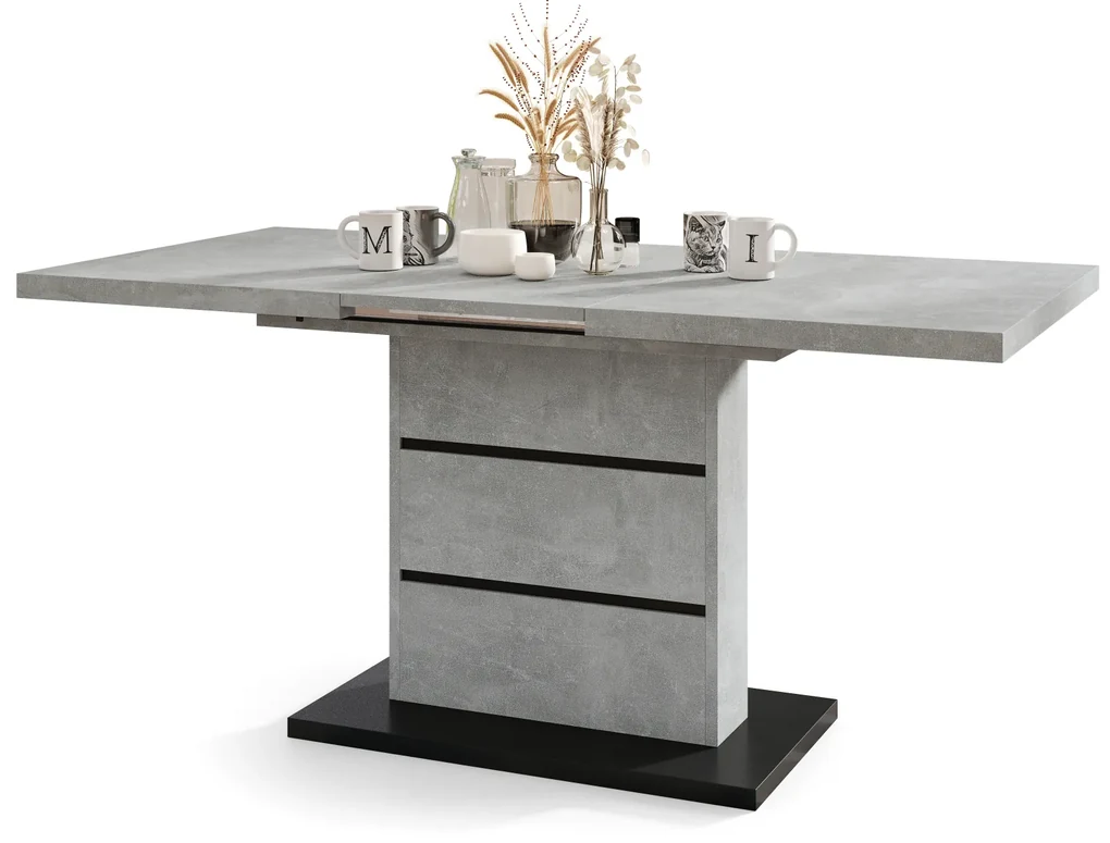Mazzoni PIANO Beton Deschis Atelier / Negru Mat - MASĂ EXTENSIBILĂ