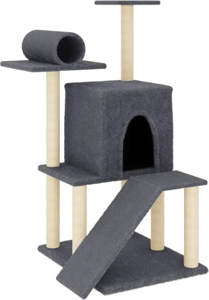 vidaXL Ansamblu pisici cu stâlpi din funie sisal, gri închis, 110,5 cm