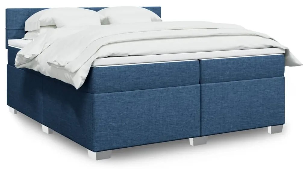 vidaXL Pat box spring cu saltea, albastru, 200x200 cm, textil