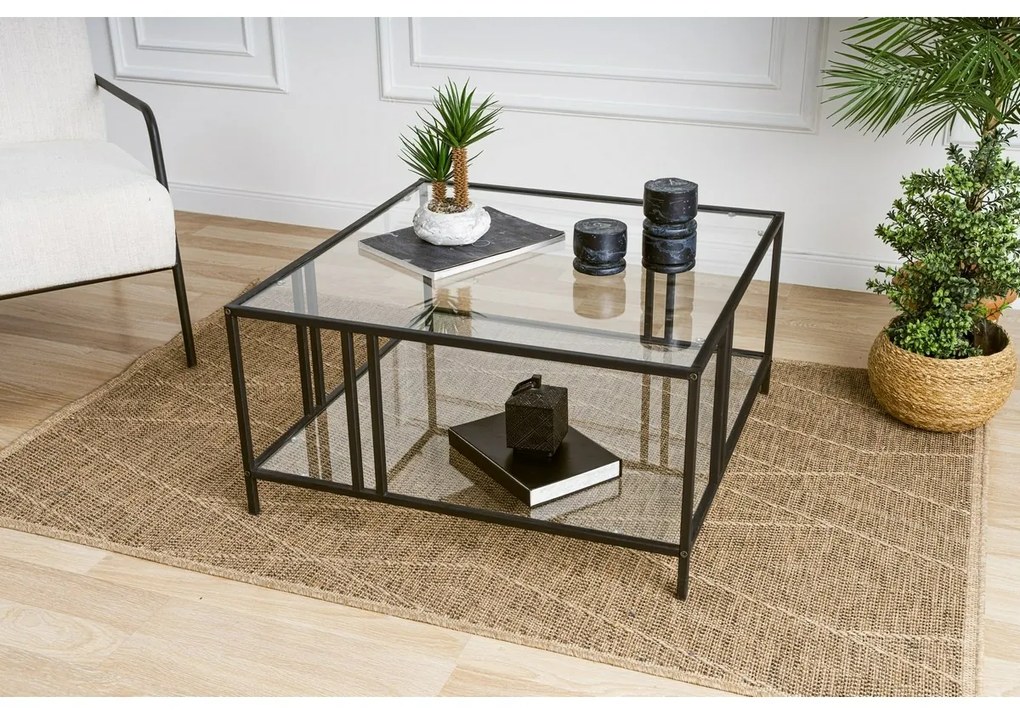 Măsuță de cafea Uranus Black cu sticlătransparentă