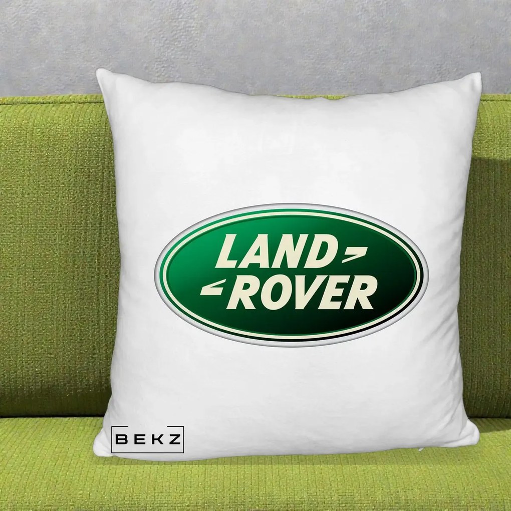 Perna Personalizata cu emblema Land Rover, 40x40 cm, Alb Pufos, Husa Detasabila, Perna Inclusa, BEKZ®
