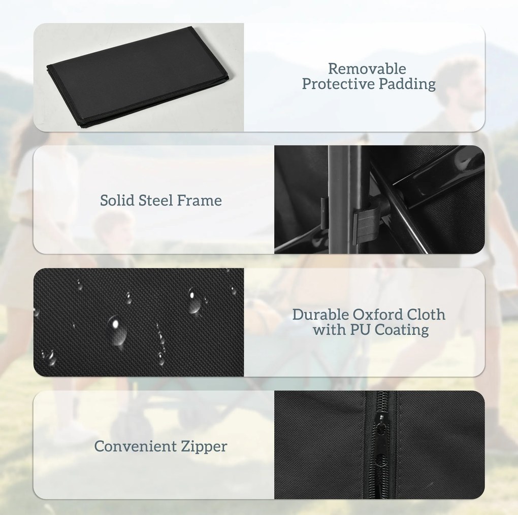 Outsunny Carucior plaja pliabil cu roti fata pivotante 360° si maner telescopic 108x55x55 cm negru | Aosom Romania