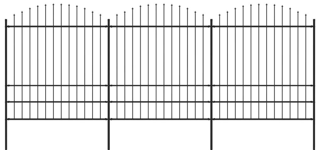 Gard de gradina cu varf sulita, negru, (1,75-2) x 5,1 m otel 1, 175-200 cm, 5.1 m