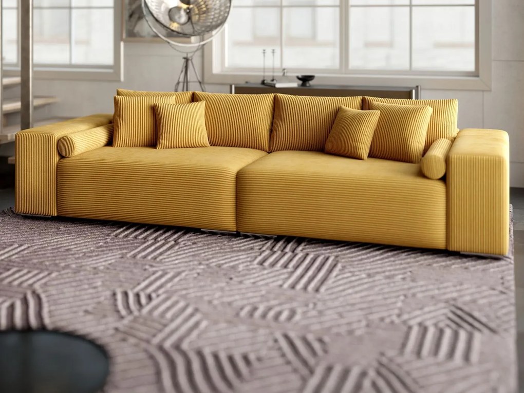 Canapea extensibilă dumonde cu ladă de depozitare si sezut confortabil din spuma high-density, Marbela Zoom Mustar XXL 295x100 cm