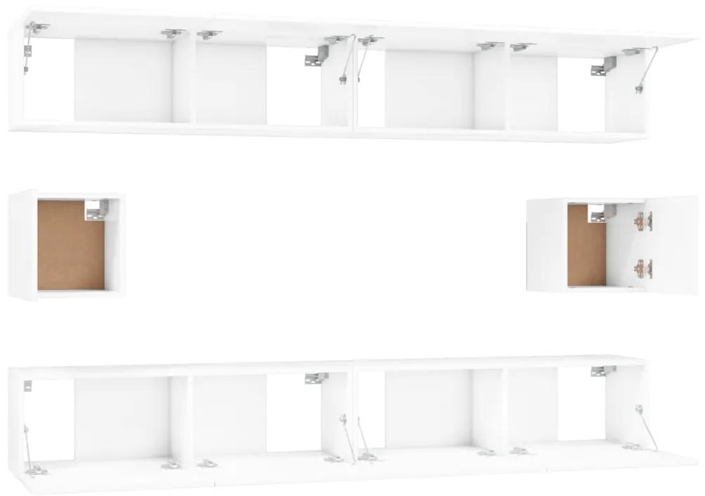 Set dulap TV, 6 piese, alb extralucios, lemn prelucrat 6, Alb foarte lucios, 100 x 30 x 30 cm