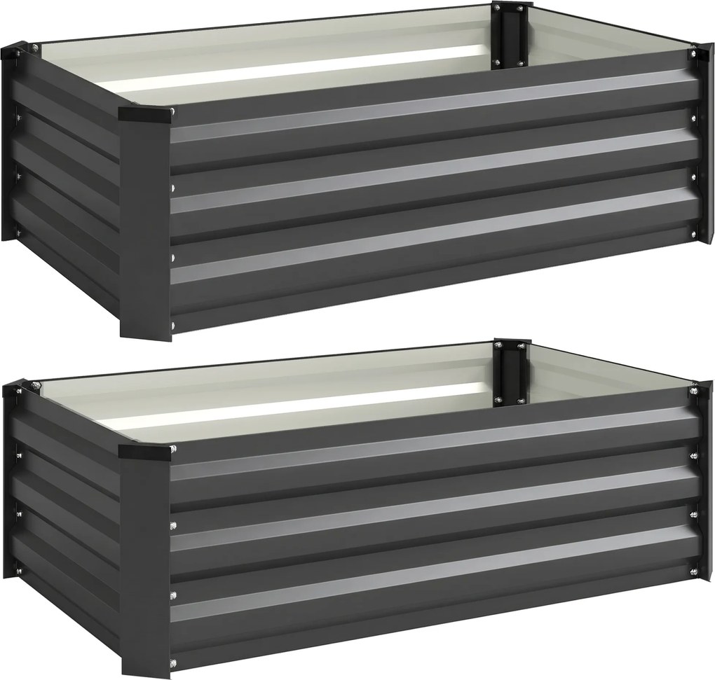 Outsunny Set de 2 Paturi Galvanizate Inaltate pentru Gradina, Cutie de Plantare Inaltata pentru Exterior, Usor de Asamblat, pentru Cultivarea Florilor