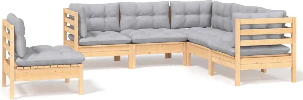 vidaXL Set mobilier grădină cu perne gri, 5 piese, lemn masiv de pin