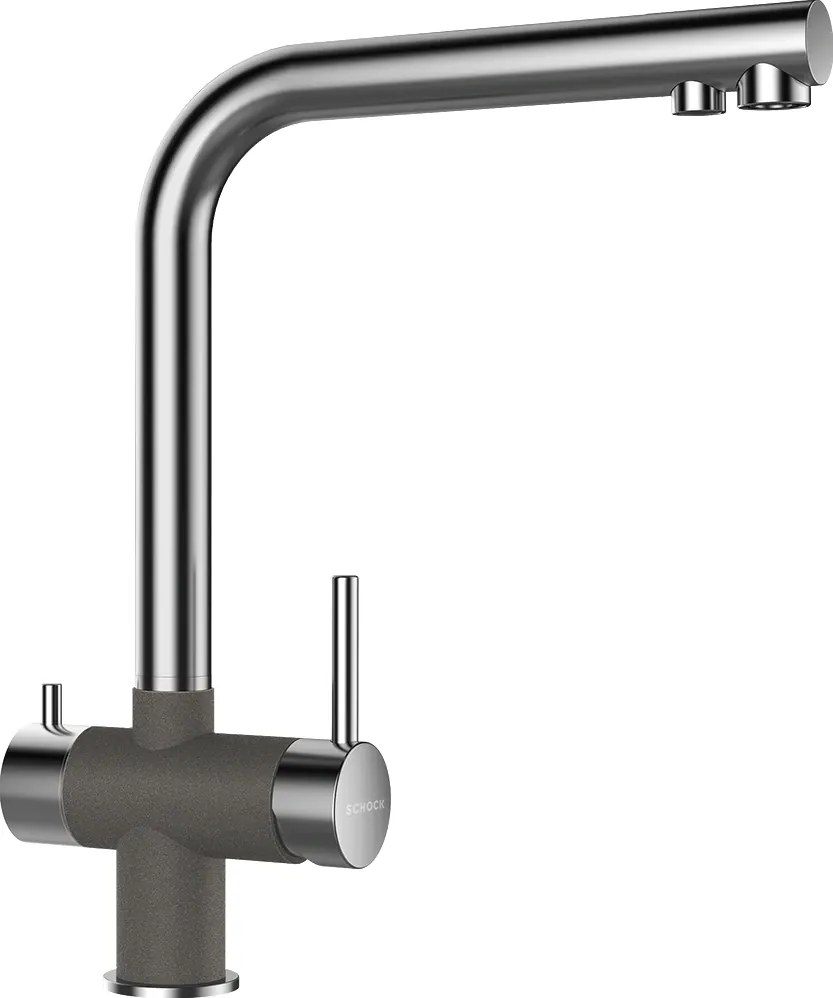 Baterie bucatarie Schock Vitus Cristalite Asphalt, 3 cai, aspect granit, cartus ceramic, gri asfalt