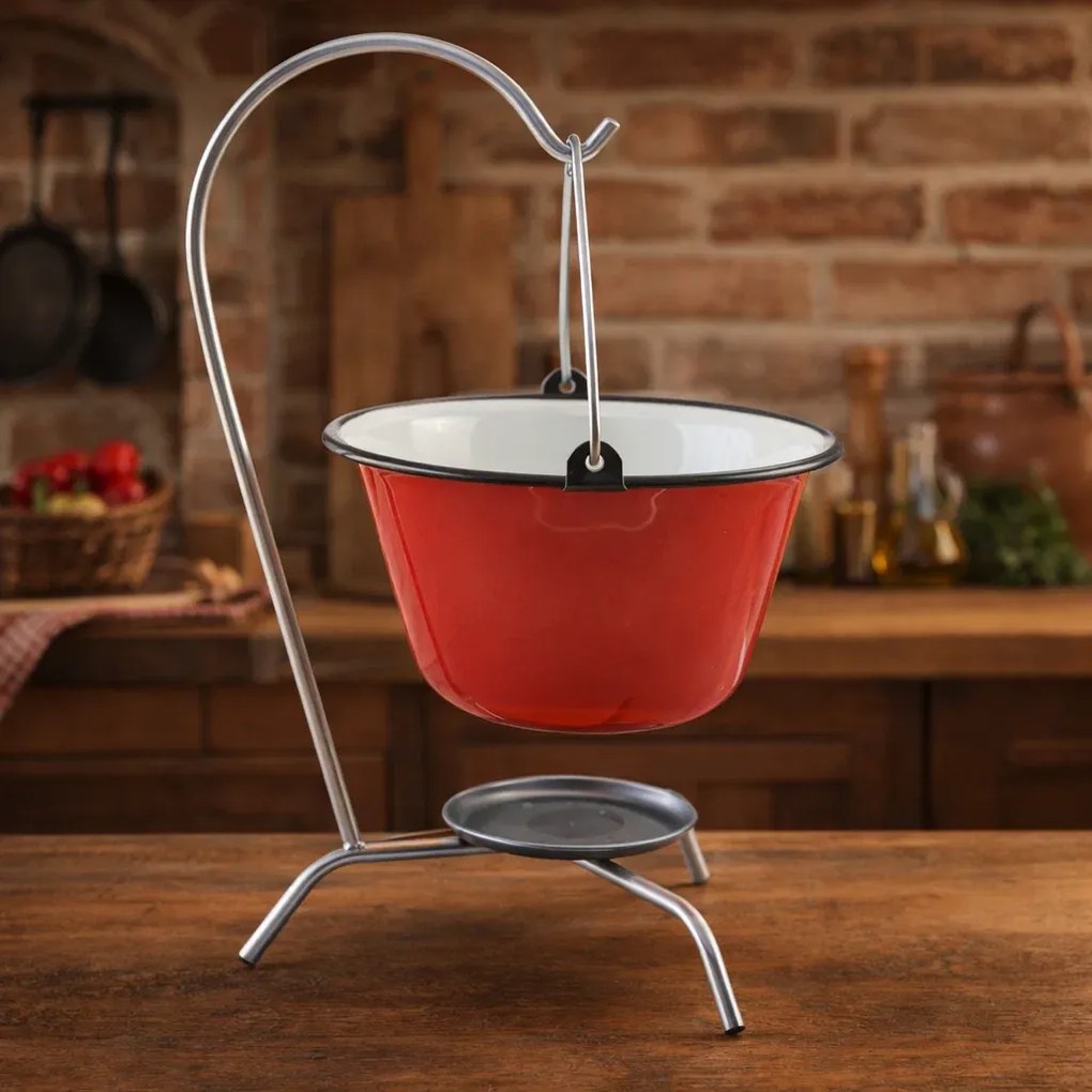 Mini ceaun emailat pentru servire 800 ml, 17x9 cm, cu suport