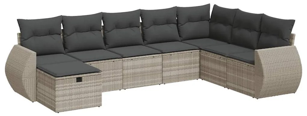 3325638 vidaXL Set mobilier de grădină cu perne, 8 piese gri deschis poliratan