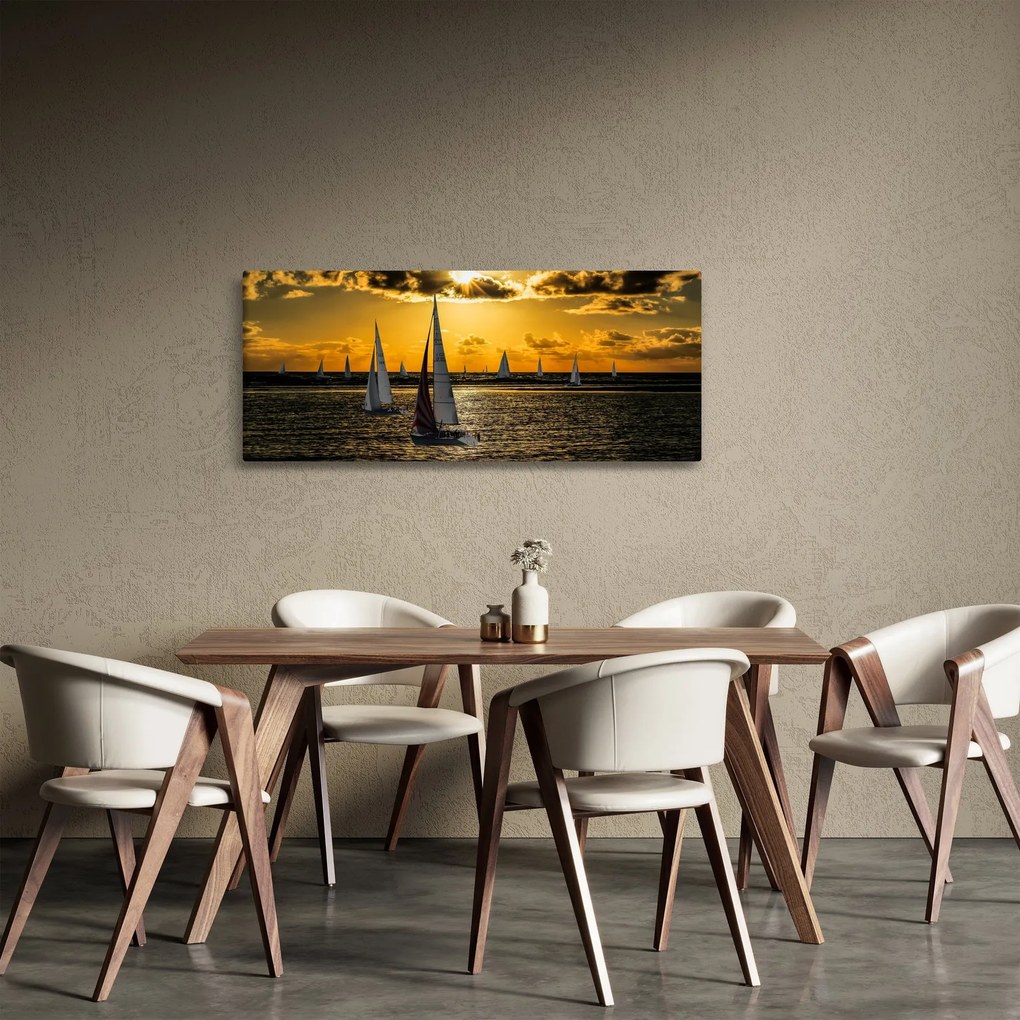 Tablou cu iaht în apus de soare (120x50 cm)