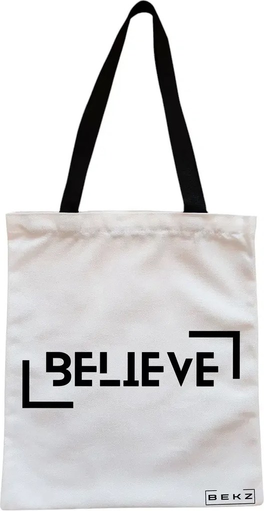Sacosa de Panza pentru Cumparaturi, Geanta Tote, model Believe, Cu fermoar, 38x34.5 cm, Alba, BEKZ®