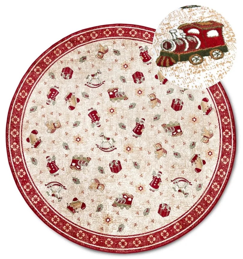 Covor roșu rotund din amestec de bumbac ø 200 cm cu model de Crăciun Toy's Delight Red Christmas – Villeroy&Boch