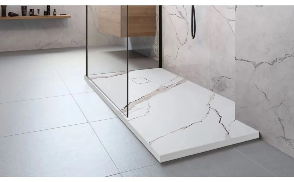 Rea Bazalt Carrara White cadita de dus dreptunghiulara x100 cm alb-bej REA-K7000
