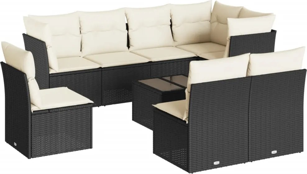 vidaXL Set mobilier de grădină cu perne, 9 piese, negru, poliratan