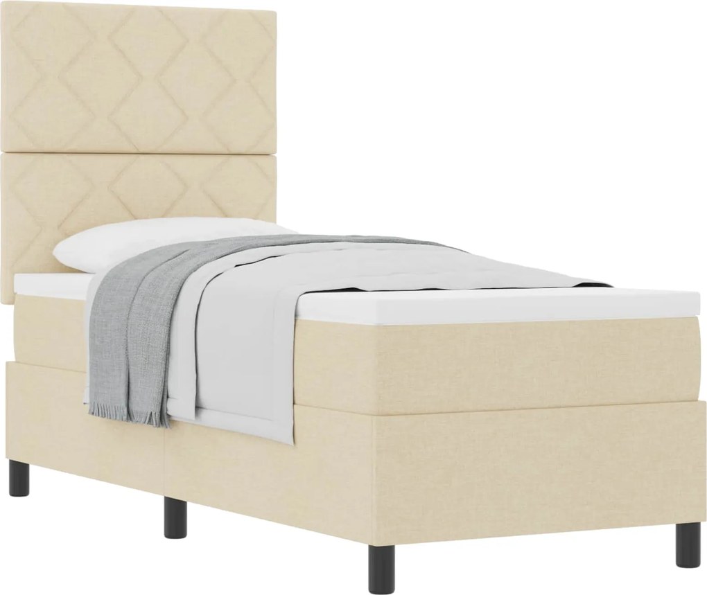 vidaXL Pat cu arcuri cu saltea cu headboard Crem 80 x 200 cm țesătură