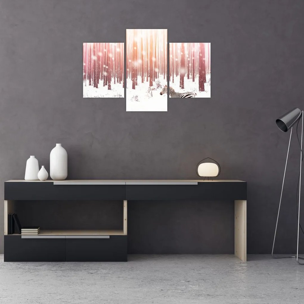 Tablou - Zebra în pădurea înzăpezită (90x60 cm)