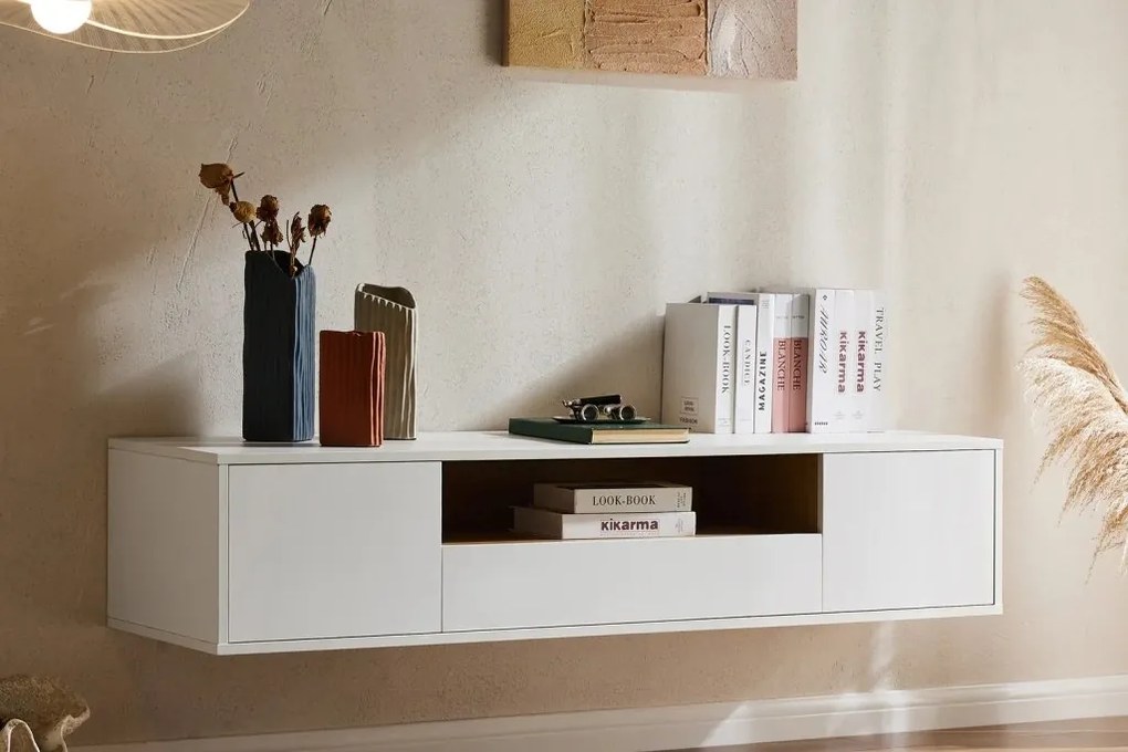 Comoda TV suspendata LOFT 150cm natur/ alb