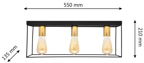 Plafonieră FINN 3xE27/15W/230V negru/auriu