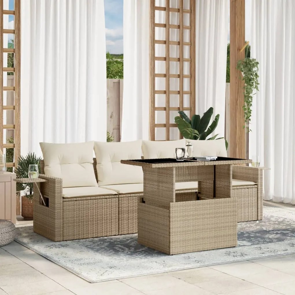 vidaXL Set canapele de grădină cu perne, 5 piese, bej, poliratan