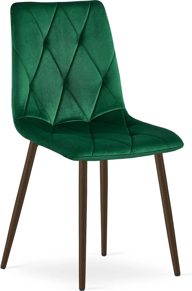 Set 4 Scaune Bucatarie/Dining Fido Picioare Finisaj Lemn Culoare Nuc , Catifea Verde