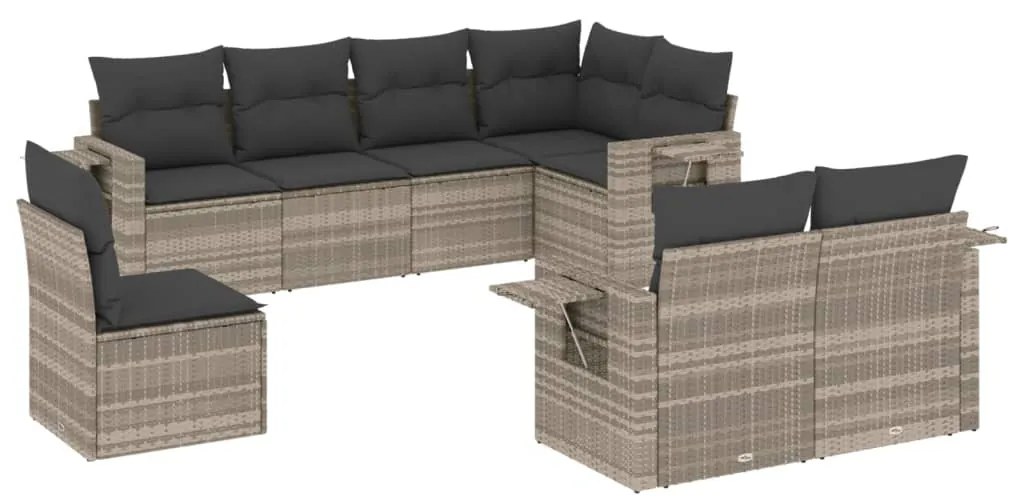 3252779 vidaXL Set mobilier de grădină cu perne, 8 piese gri deschis poliratan