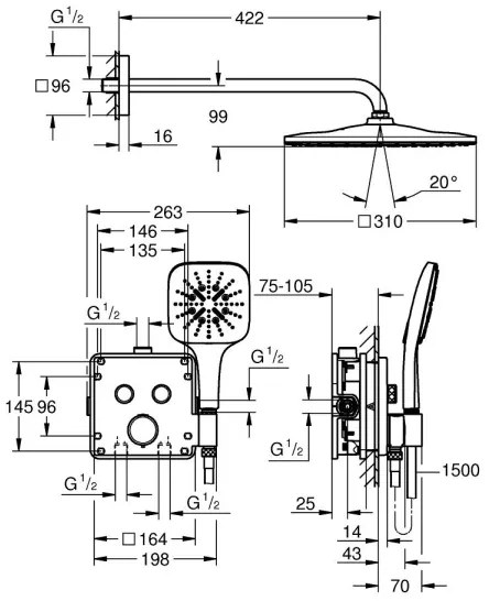 GROHE 34876000 - Sistem de duș PRECISION SMARTCONTROL 310 × 310 mm, crom