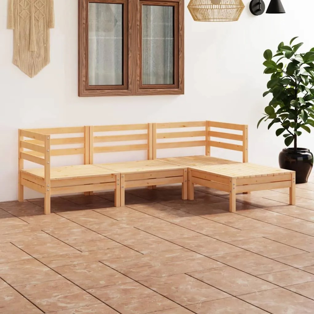 Set mobilier de gradina, 4 piese, lemn masiv de pin Maro, 1