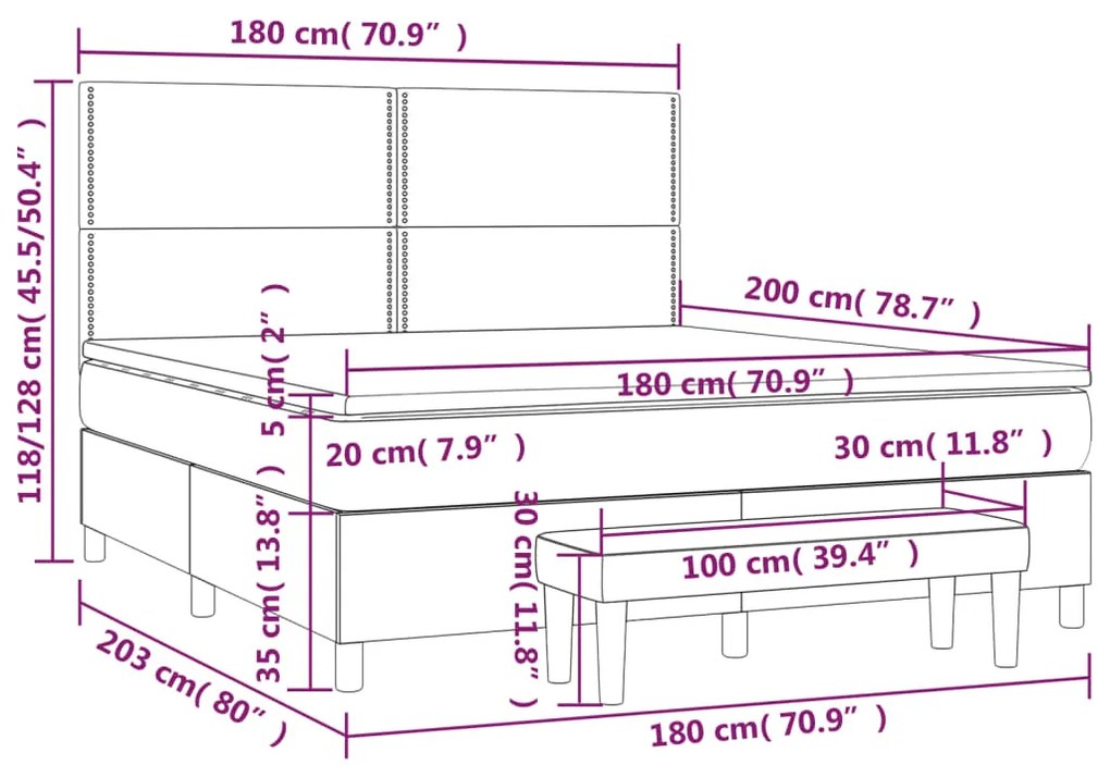 Pat box spring cu saltea, albastru inchis, 180x200 cm, catifea Albastru inchis, 180 x 200 cm, Culoare unica si cuie de tapiterie