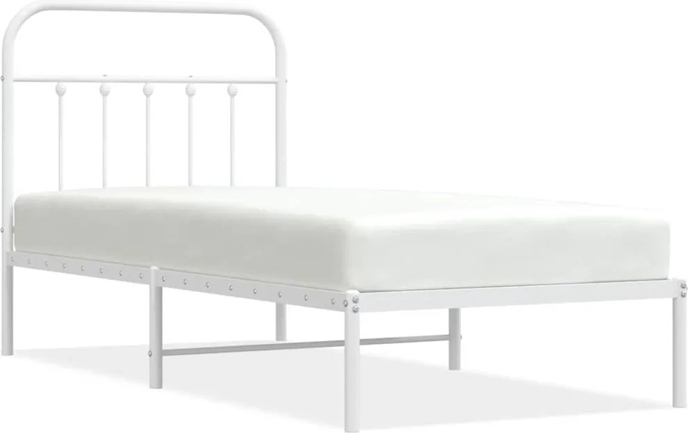 vidaXL Cadru pat metalic cu tăblie, alb, 90x200 cm