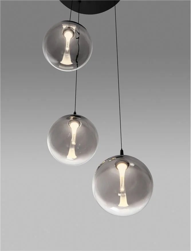 Lustra moderna cu 3 pendule LED, Metal, Sticla, Fumuriu, ORENDA