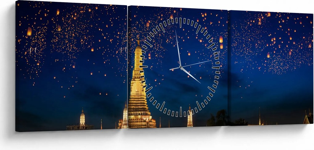 Tablou - Lampioane norocului, Bangkok (cu ceas) (90x30 cm)