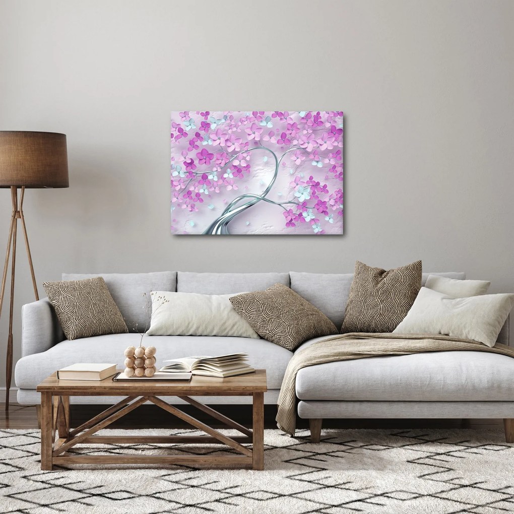 Tablouri cu flori pe trunchi argintiu - abstract (70x50 cm)
