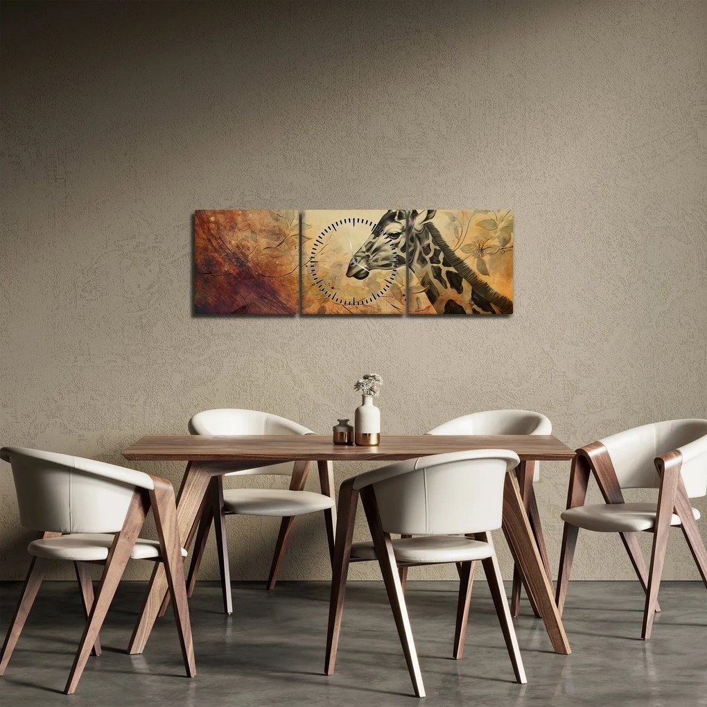 Tablou - Girafă, pictură (cu ceas) (90x30 cm)