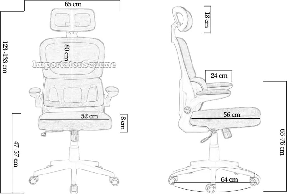 Scaun ergonomic OFF 432 gri, suport lombar și brațe rabatabile