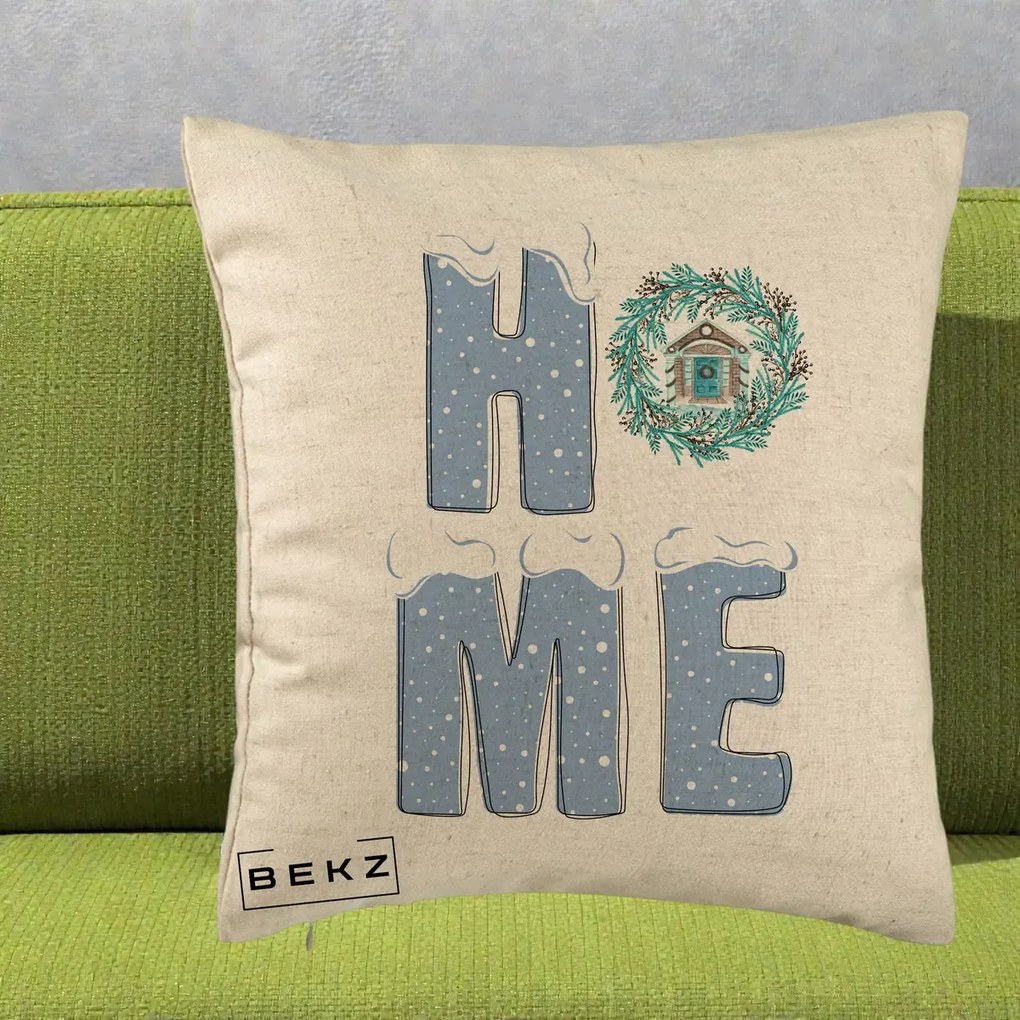 Perna Decorativa HOME Iarna cu Coroana, 40x40 cm, Bej, Husa Detasabila, Perna Inclusa, BEKZ®