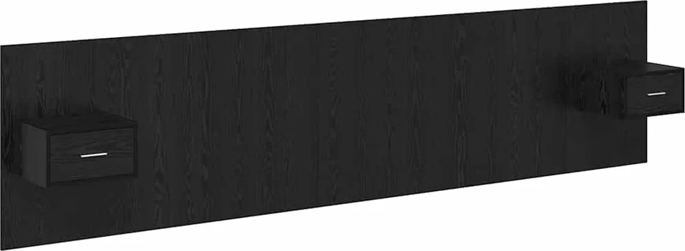 vidaXL Tăblie cu Noptieră cu sertar 3 pcs Stejar Negru Lemn compozit