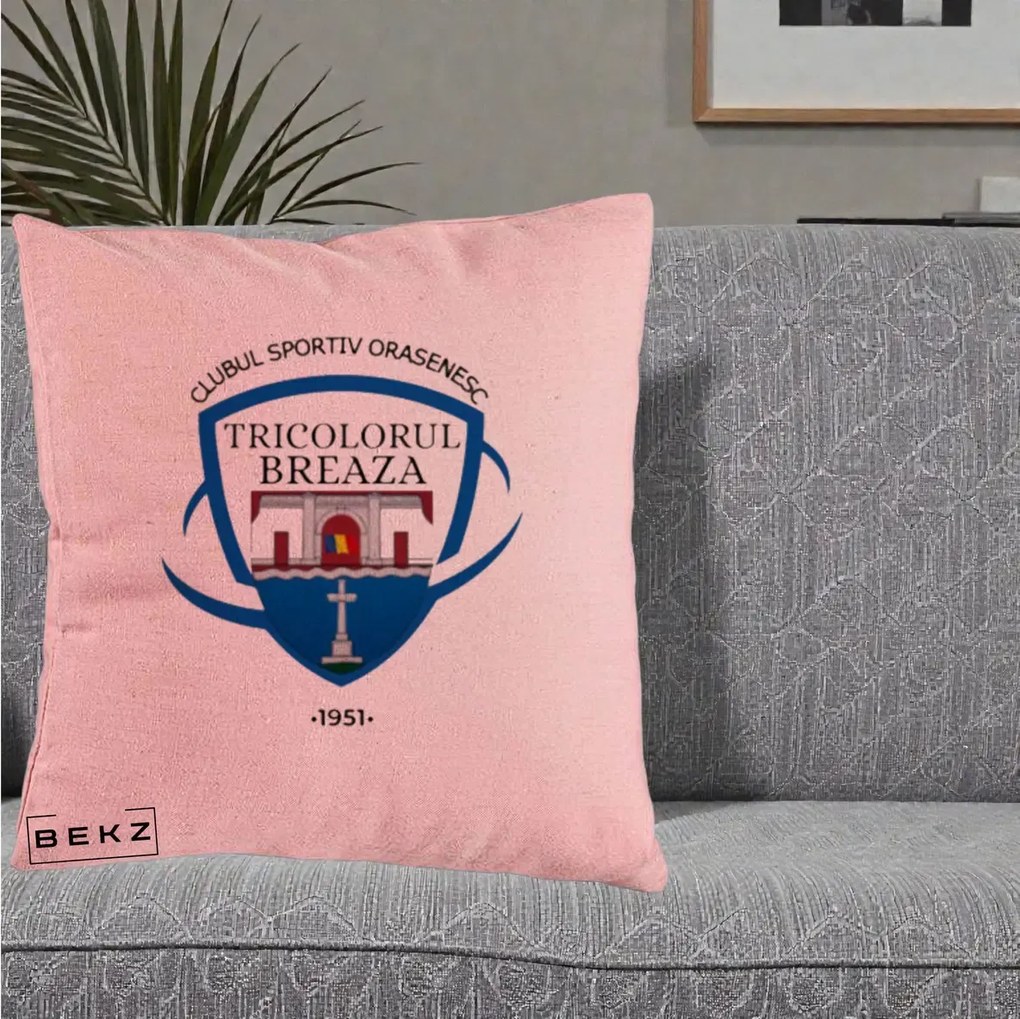 Perna Personalizata CSO Tricolorul Breaza 1951, 40x40 cm, Roz, Husa Detasabila, Perna Inclusa, BEKZ®
