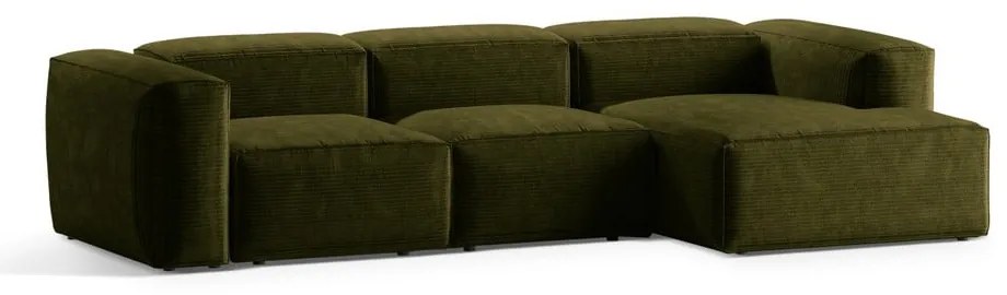 Colțar verde cu tapițerie din catifea reiată (cu colț pe partea dreaptă/cu șezlong) Bergano – Cosmopolitan Design