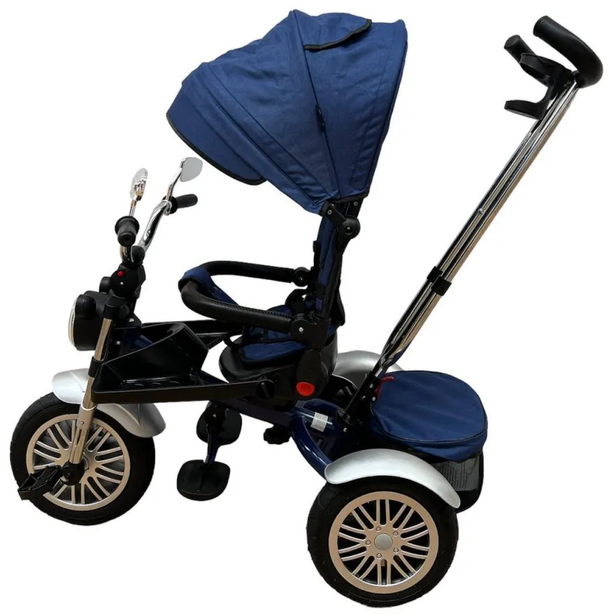 Tricicleta tip moto cu far, pozitie de somn si scaun rotativ, Albastra - TMR-45-albastru