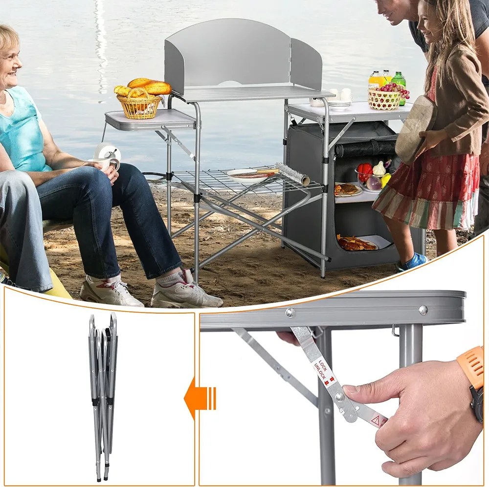 Masă pliabilă pentru camping cu depozitare