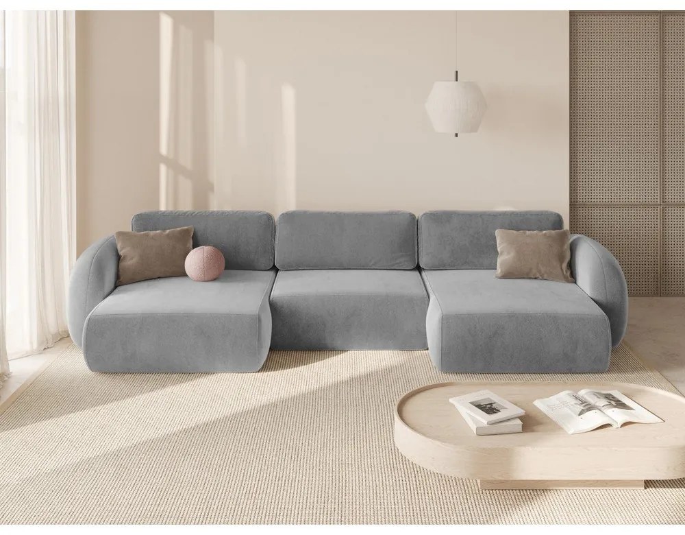 Colțar gri deschis extensibil/cu spațiu de depozitare cu tapițerie din catifea (în formă de "U") Tonale – Cosmopolitan Design