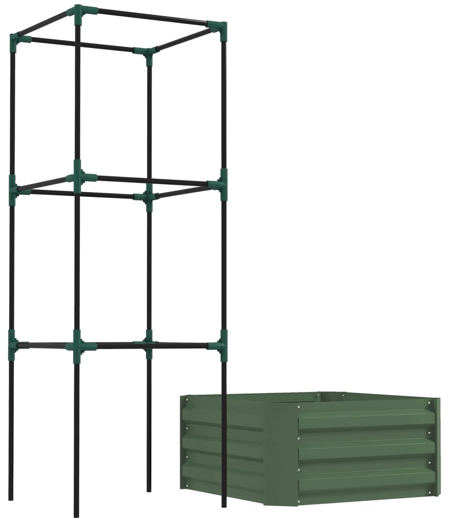 Outsunny Odlingslåda cu Klättergaller, Planteringslåda cu Fund Deschis, Rezistent la Intemperii, 61 cm x 61 cm x 140 cm, Verde | Aosom Romania