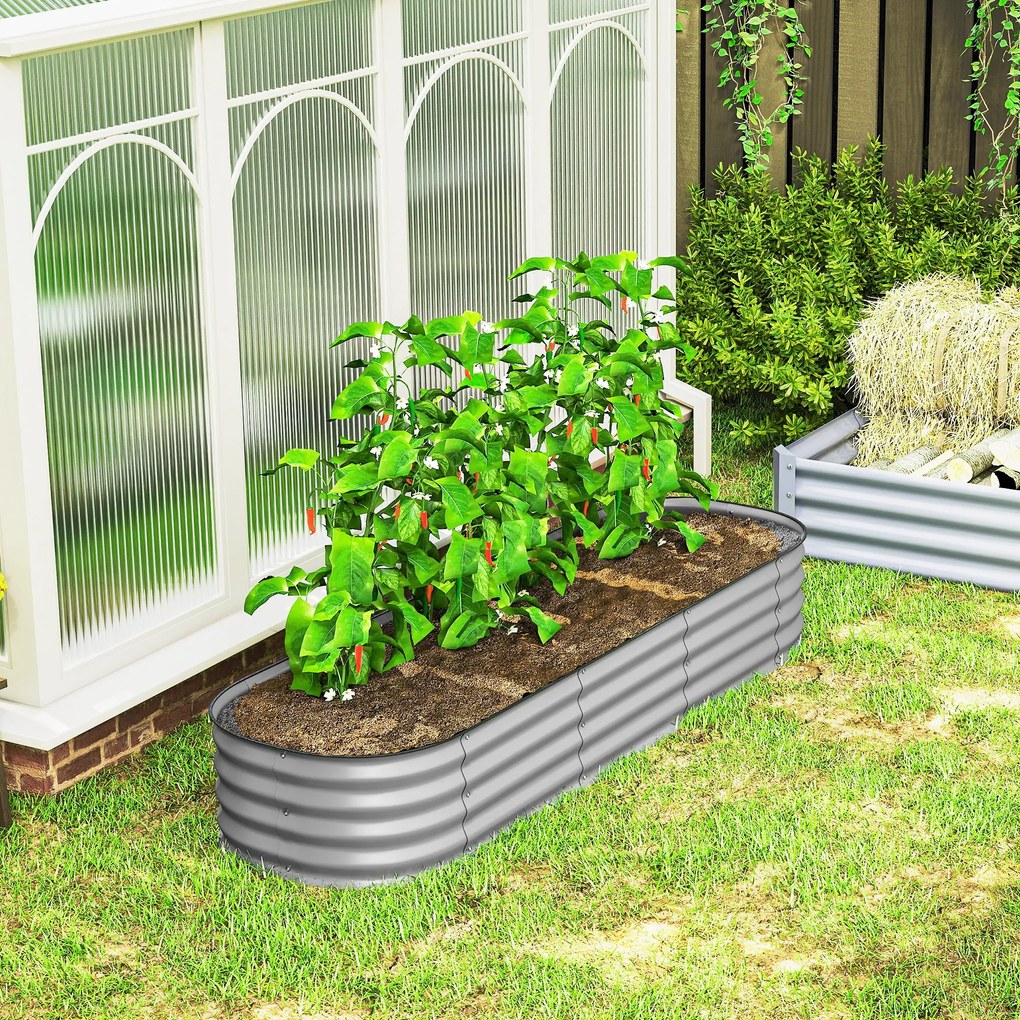 Outsunny Pat înalt pentru plante, pat modular înălțat, muchii protejate, design fără fund,  195 x 62 x 30 cm, Argintiu | Aosom Romania