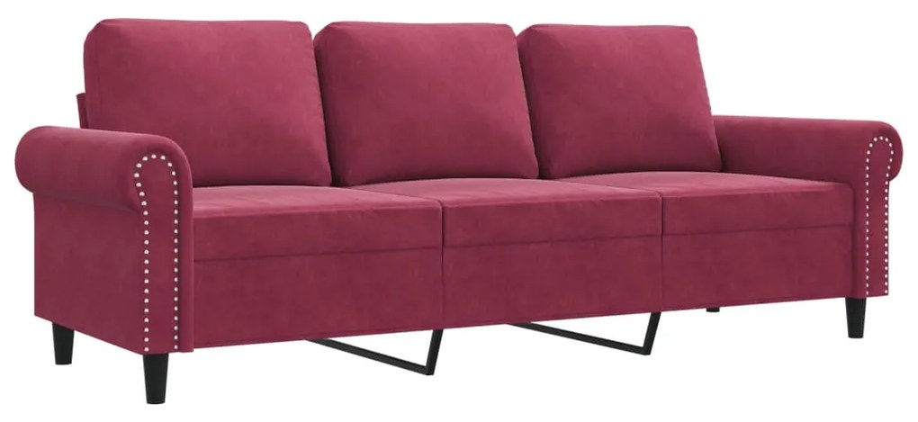 359543 vidaXL Canapea cu 3 locuri, roșu vin, 180 cm, material catifea
