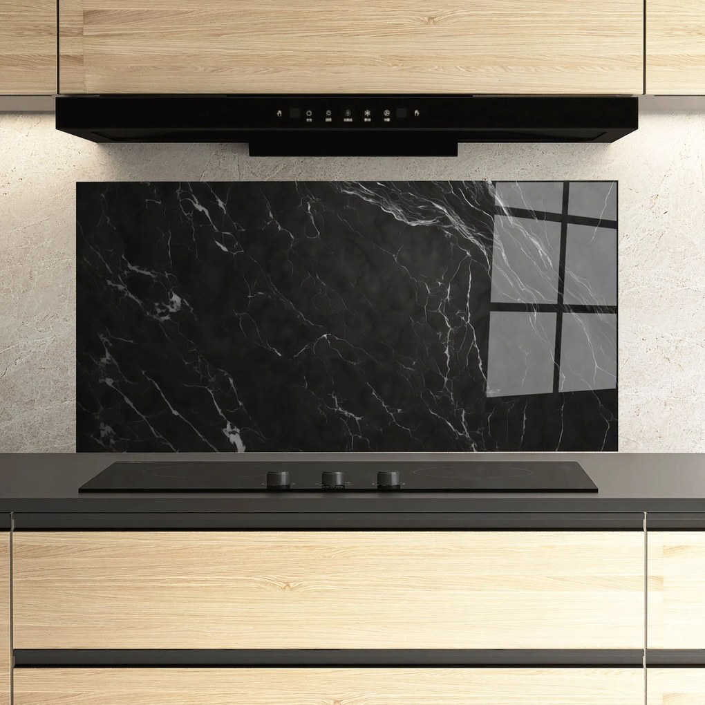 Panou Sticla Bucatarie, 60x150cm, Protectie aragaz, Antistropi, Termorezistent, Abstracte, Marble, Black Marble