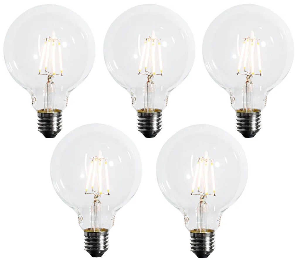 Set de 5 becuri LED E27 dimabile G95 5W 450lm 2700K